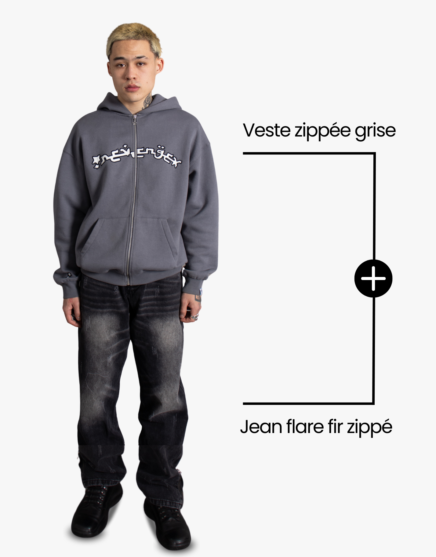 [PACK] VESTE ZIPPÉE GRISE + JEAN FLARE FIT ZIPPÉ