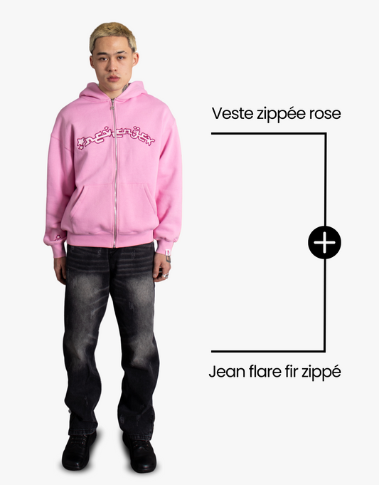 [PACK] VESTE ZIPPÉE ROSE + JEAN FLARE FIT ZIPPÉ