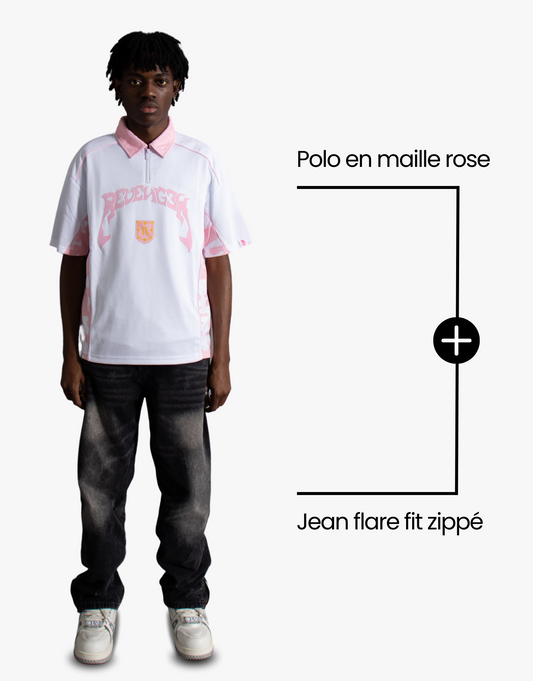 [PACK] POLO EN MAILLE ROSE + JEAN FLARE FIT ZIPPÉ