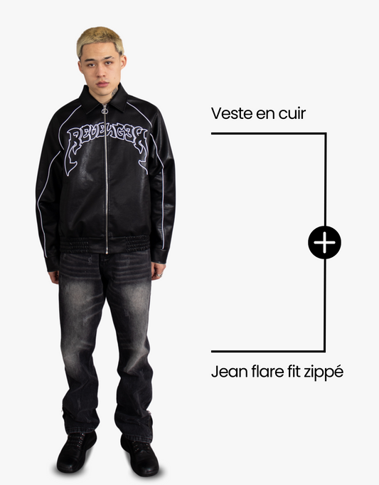 [PACK] VESTE EN CUIR + JEAN FLARE FIT ZIPPÉ